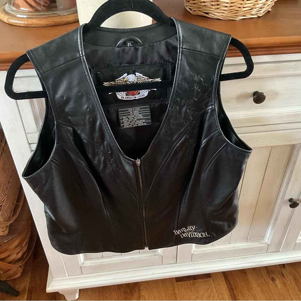 Harley-Davidson Black Leather Biker Vest Womens XL - Picture 2 of 10